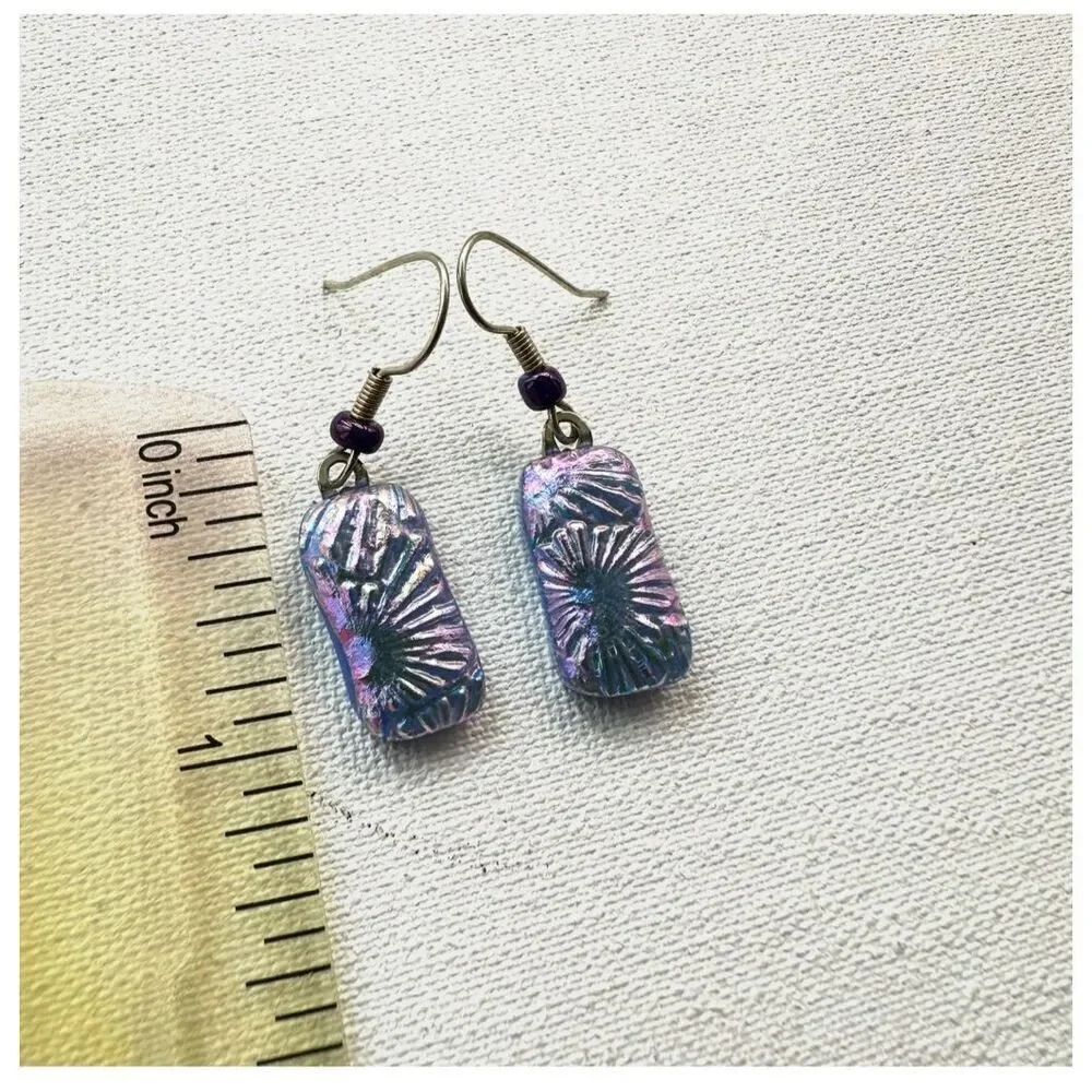 Blue dichroic Glass earrings - Picture 4 of 8